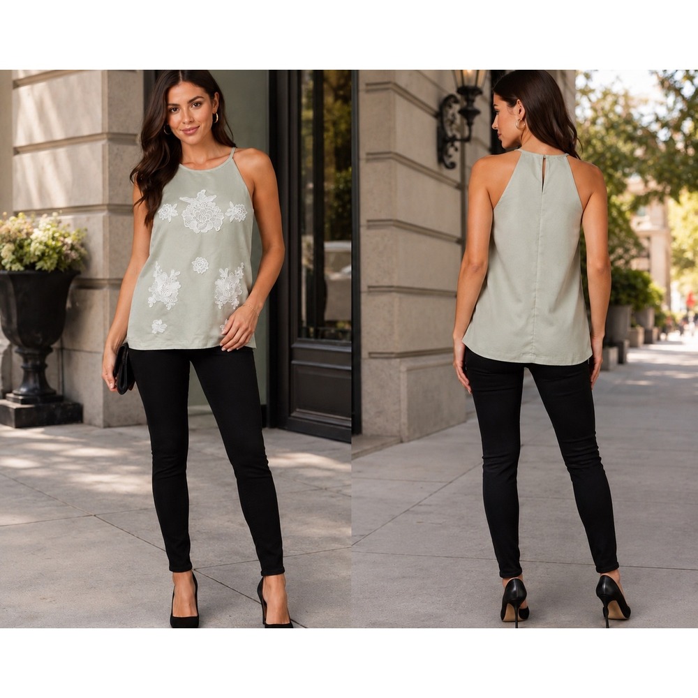 Victoria Beckham Target Sage Green Floral Halter Top M| Coquette Quiet Luxury